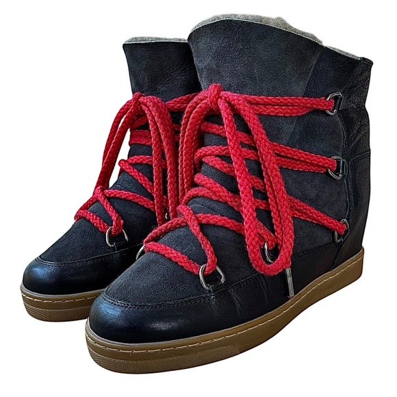 ISABEL MARANT “Nowles” Black Shearling Hidden Wedge Boots - Picture 2 of 16